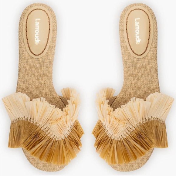 NEW Larroude Ivy Fringe Flat Sandals - Tan Raffia Sz 8 - Picture 8 of 8